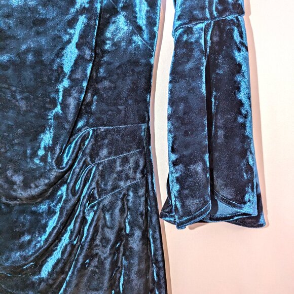 LAUREN Ralph Lauren | Off-the-Shoulder Velvet Dress Deep Teal Blue | Size 2 - Picture 6 of 16